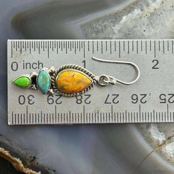 Sterling Silver Southwestern Style Multistone Dangle Earrings For Women #2 - Picture 10 of 10